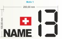 Startnummer mit Namen und Schweizer Flagge individuell...