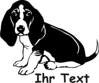 Hundeaufkleber Basset Hound 02DR mit dem Namen Ihres Hundes