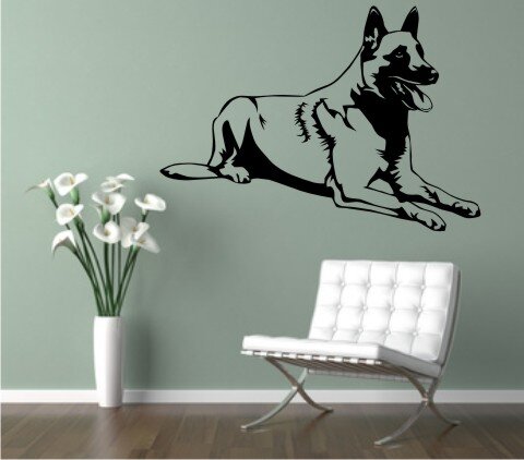 Wandtattoo Belgischer Malinois 02DR mit dem Namen Ihres Hundes