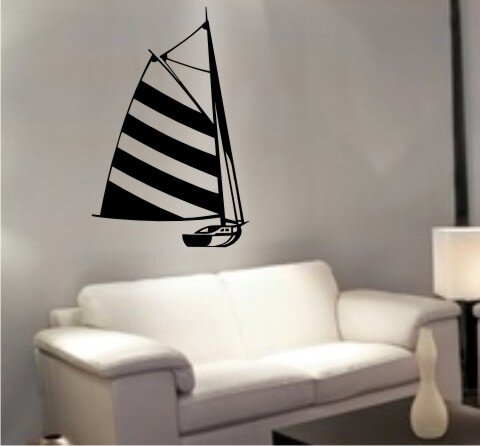 Wandaufkleber Motiv Segelboot & Meereswelle – 44x43 Cm, Abnehmbares Vinyl, Für Wohnzimmer, Kinderzimmer, Büro
