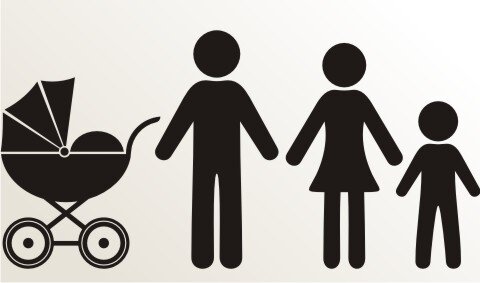 Vater, Mutter, Kinderwagen und Sohn Aufkleber-Piktogramm