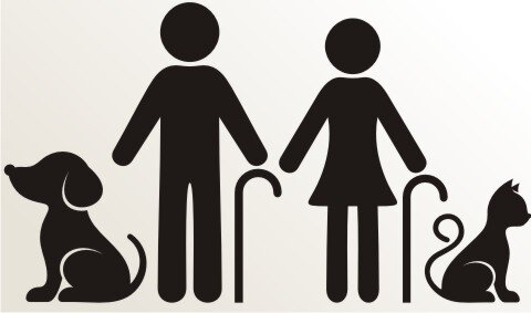 Opa, Oma mit Hund und Katze Aufkleber-Piktogramm