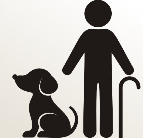 Opa mit Hund Aufkleber-Piktogramm