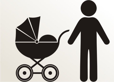 Mann mit Kinderwagen Aufkleber-Piktogramm