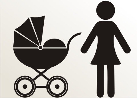 Frau mit Kinderwagen Aufkleber-Piktogramm
