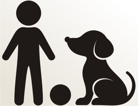 Junge mit Ball und Hund Aufkleber-Piktogramm