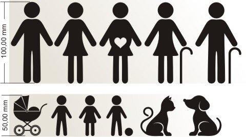 Mann, Frau, Kinderwagen, Oma, Opa, Junge, M&auml;dchen, Katze, Hund... Aufkleber-Piktogramm