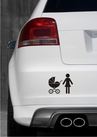 aufkleber frau mit kinderwagen piktogramm