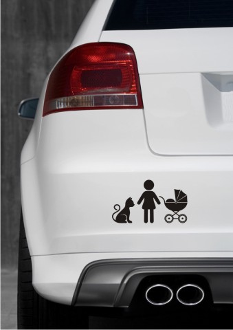 frau kinderwagen katze an bord piktogramm