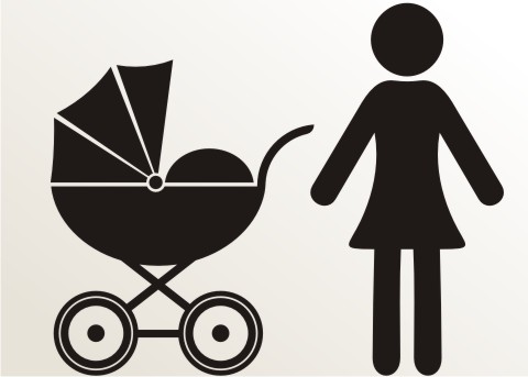 aufkleber frau mit kinderwagen an bord piktogramm