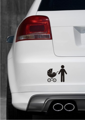 aufkleber mann mit kinderwagen piktogramm