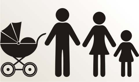 vater mutter kinderwagen und tochter piktogramm